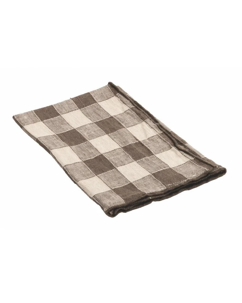 Serviette Bourdon Toile Vintage Vichy, Terre