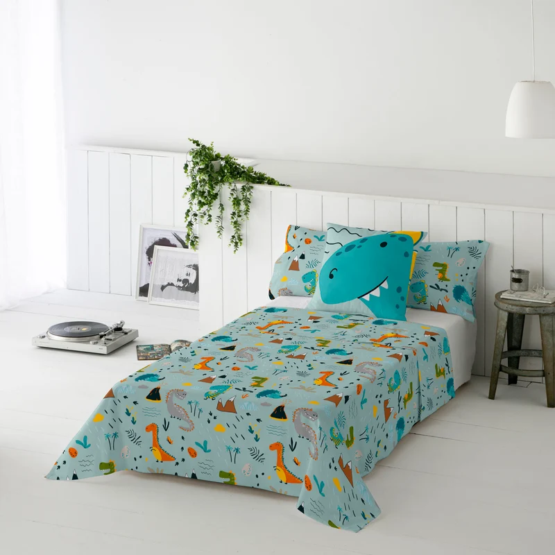 JUEGO SÁBANAS ESTAMPADAS INFANTIL SAURUS 100% ALGODÓN
