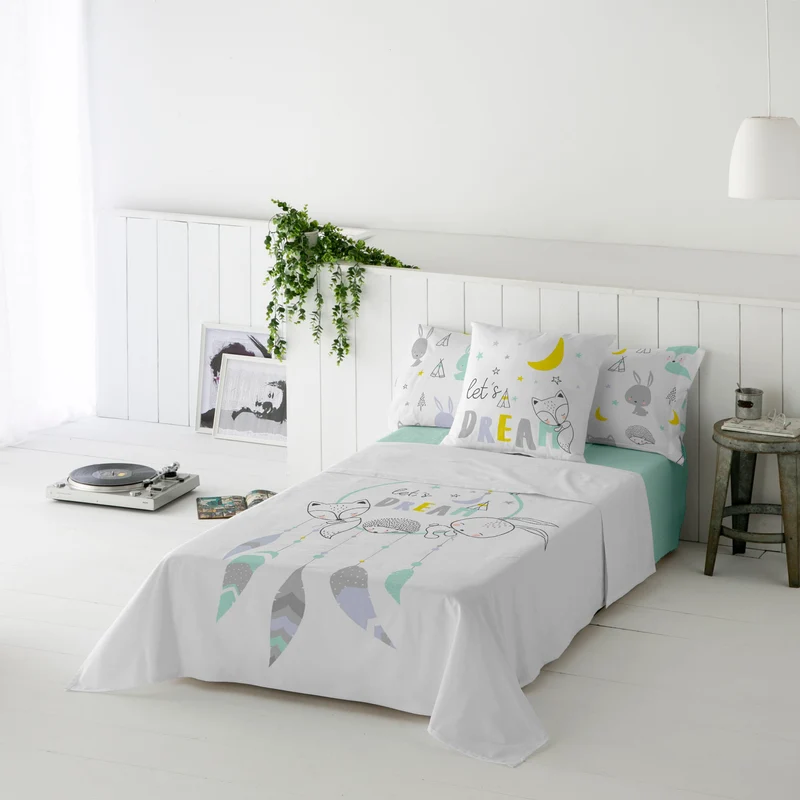 JUEGO SÁBANAS ESTAMPADAS INFANTIL LETS DREAM A 100% ALGODÓN