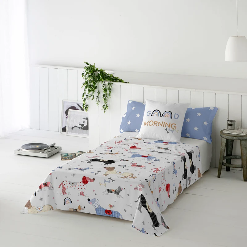 JUEGO SÁBANAS ESTAMPADAS INFANTIL DOGGY PATCH 100% ALGODÓN