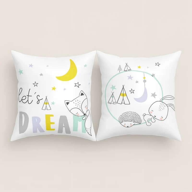 FUNDA DE COJÍN ESTAMPADO INFANTIL LETS DREAM 100% ALGODÓN