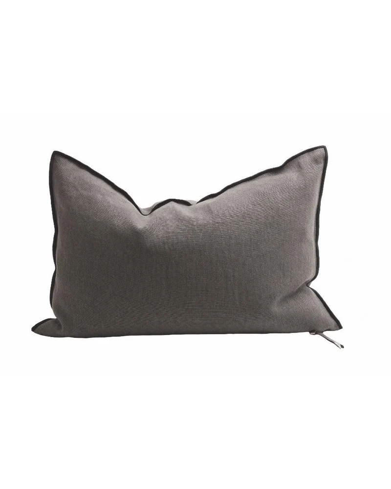 Coussin Vice Versa Black Line en Lin Stone Washed, Castor