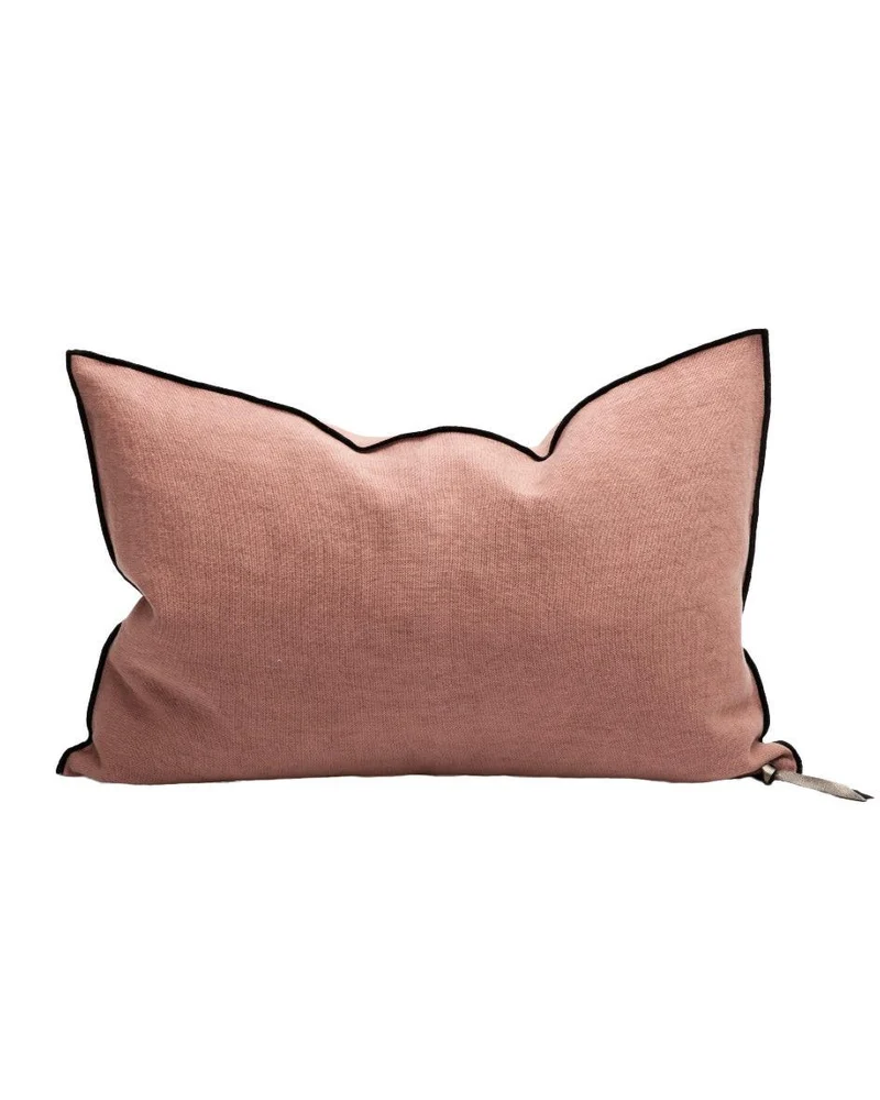Coussin Vice Versa Black Line en Lin Stone Washed, Bois de Rose
