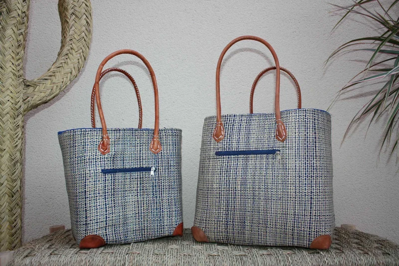 Panier doublé Rabane Bleu Royal - Pochon Tissu Sac Cabas africain - 2 TAILLES - Marchés, courses, plage... LEGER & SOLIDE
