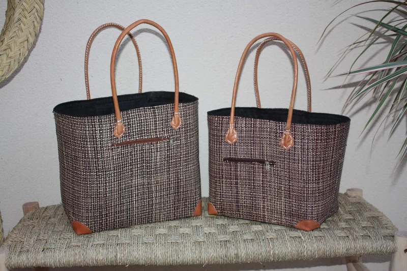 Panier Noir & Naturel - Poche Tissu Sac Cabas africain - 2 TAILLES - Marchés, courses, plage... LEGER et SOLIDE