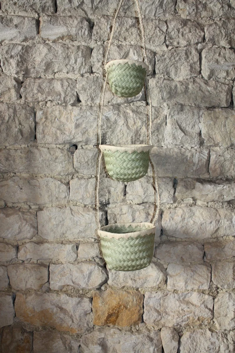 3 PANIERS SUSPENDUS - Pots Porte plantes & Porte épices - DÉCO Paniers de rangement - Raphia osier rotin