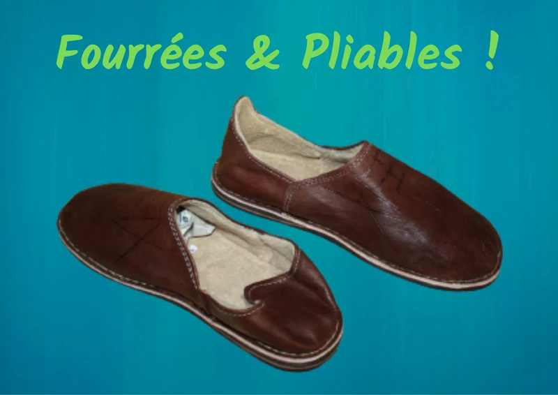 BABOUCHES MARRON FOURRÉES - Polaire & Cuir - Chaleur et Confort - 100% Artisanal - Homme / Femme - Du 38 au 45 -