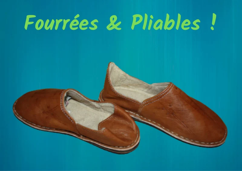 BABOUCHES CAMEL FOURRÉES - Polaire & Cuir - Chaleur et Confort - 100% Artisanal - Homme / Femme - Du 38 au 45 -