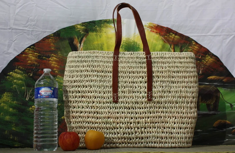 PANIER OVALE SOLIDE - Courses Marchés Plage - Tressé Main en Palmier - 2 Tailles -