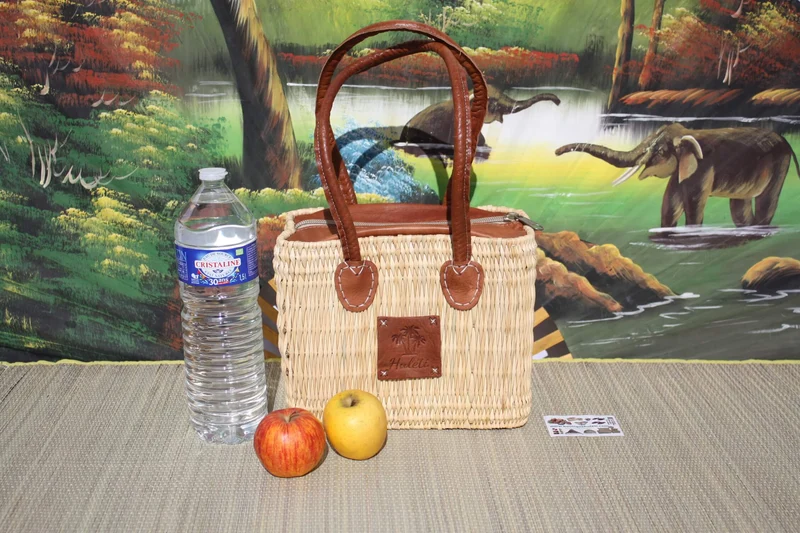 Panier Naturel & Cuir - FERMETURE ZIP ÉCLAIR - Sac cabas courses , marchés , travail , plage ... Anses courtes et longues