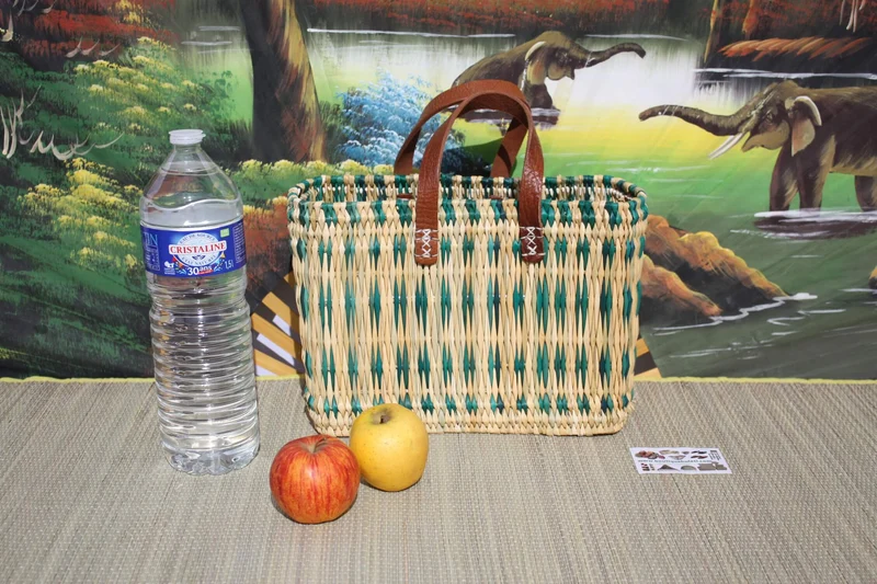 Sac Cabas Vert & Naturel - Panier Marocain Anses Cuir - 3 tailles - idéal courses , marchés , travail , plage ...