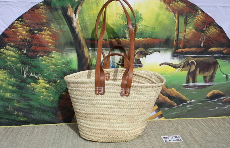 SAC DOUBLES ANSES Cuir - courtes & longues - Panier paille Cabas marchés courses plage