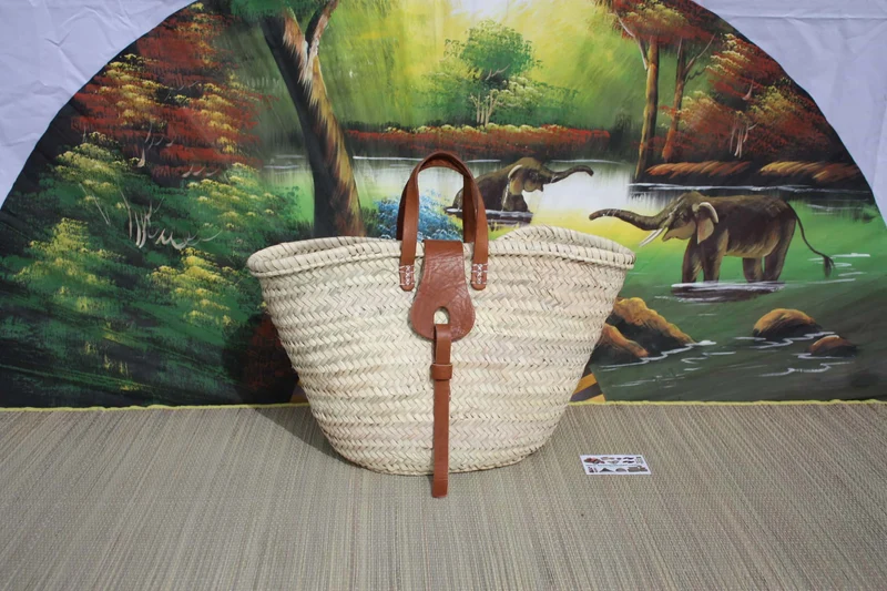 Superbe Panier Anses Cuir - Cabas marchés course Sac plage naturel
