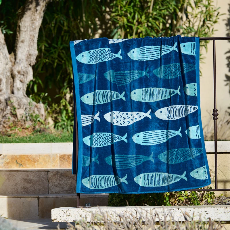 Drap de plage Vent d'océan - Velours de coton jacquard 450g/m²