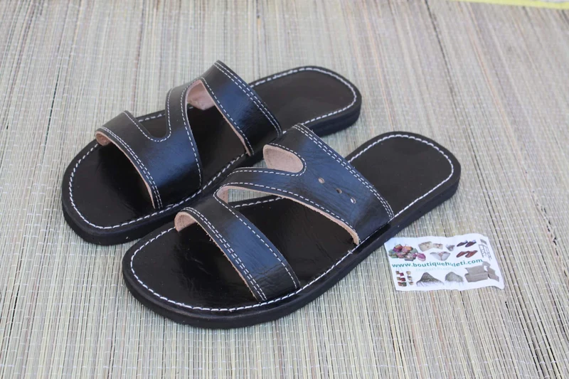 Sandales été Homme & Femme - SUPERBE CUIR NOIR - Fait Main - Maxi Confort - Du 36 au 47