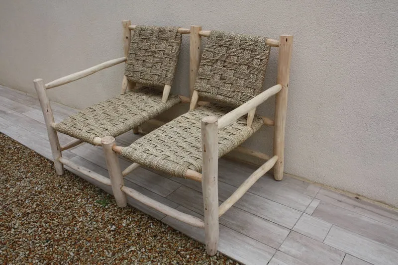 BANQUETTE FAUTEUIL DOUBLE en Bois et Palmier - Canapé 100% Fait Main - Original & Confortable !