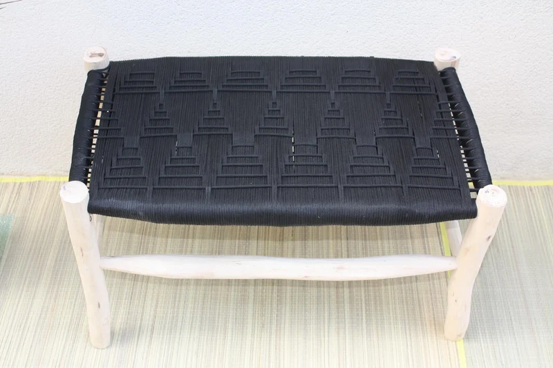 BANC Noir & Naturel - Bois de Citronnier - Banquette tressée nylon - Décoration Chic & Bohème
