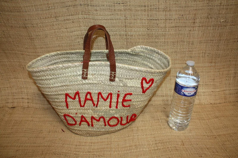 Panier personnalisé MAMIE D'AMOUR - Cabas de marché, sac de plage, 100% Naturel