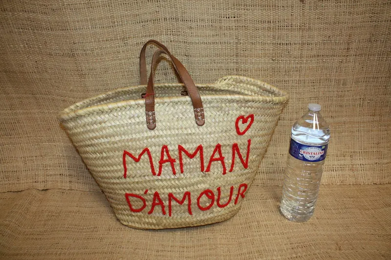 Panier personnalisé MAMAN D'AMOUR - Cabas de marché, sac de plage, 100% Naturel