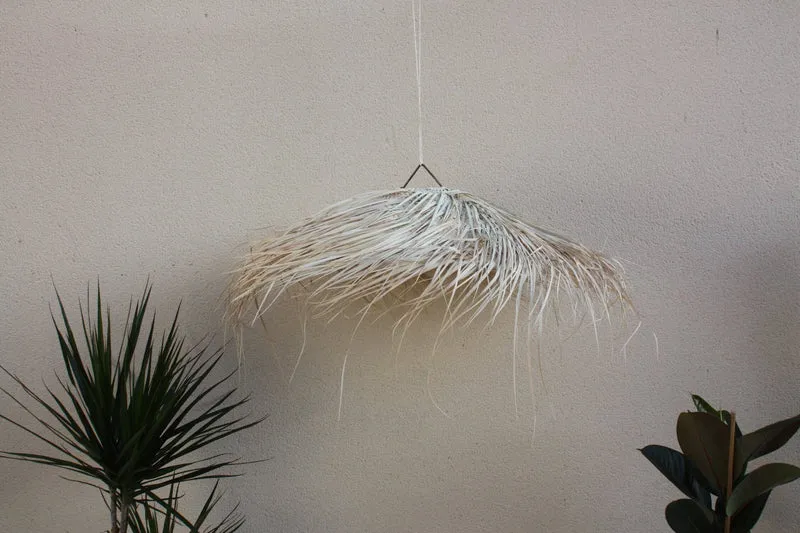 SUSPENSION Paille Tressée - Luminaire Parasol Abat Jour Palmier Franges - 2 TAILLES au CHOIX - Décoration Bohème -