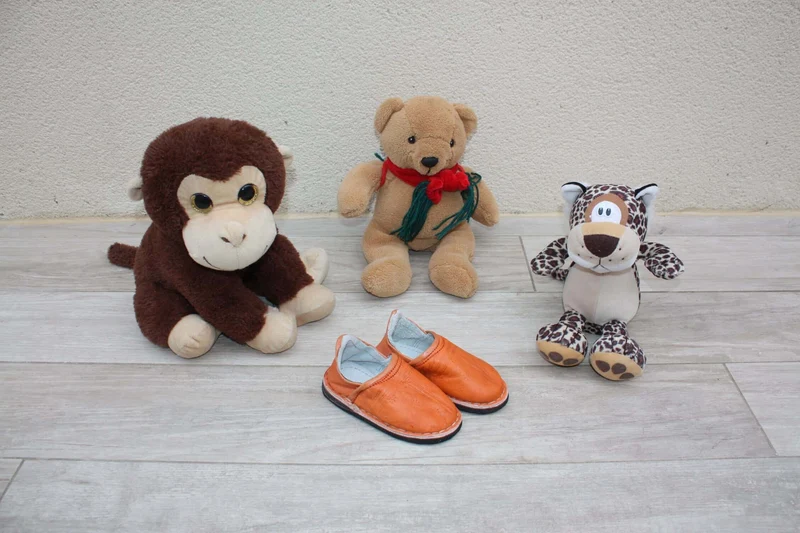 BABOUCHES ENFANT en CUIR Orangé - Fabrication 100% Artisanale - Du 23 au 35 -