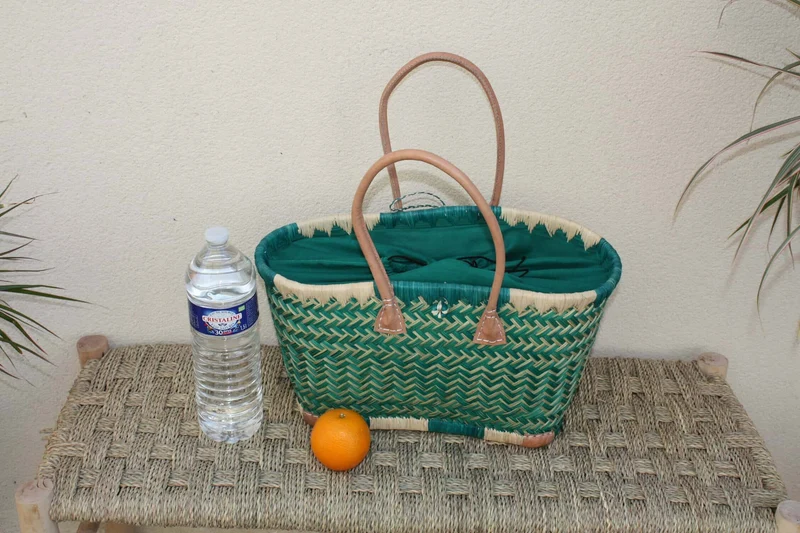 Panier Turquoise XXL de MADAGASCAR + Tissu Pochon - 3 tailles - Sac Cabas courses, marchés, plage