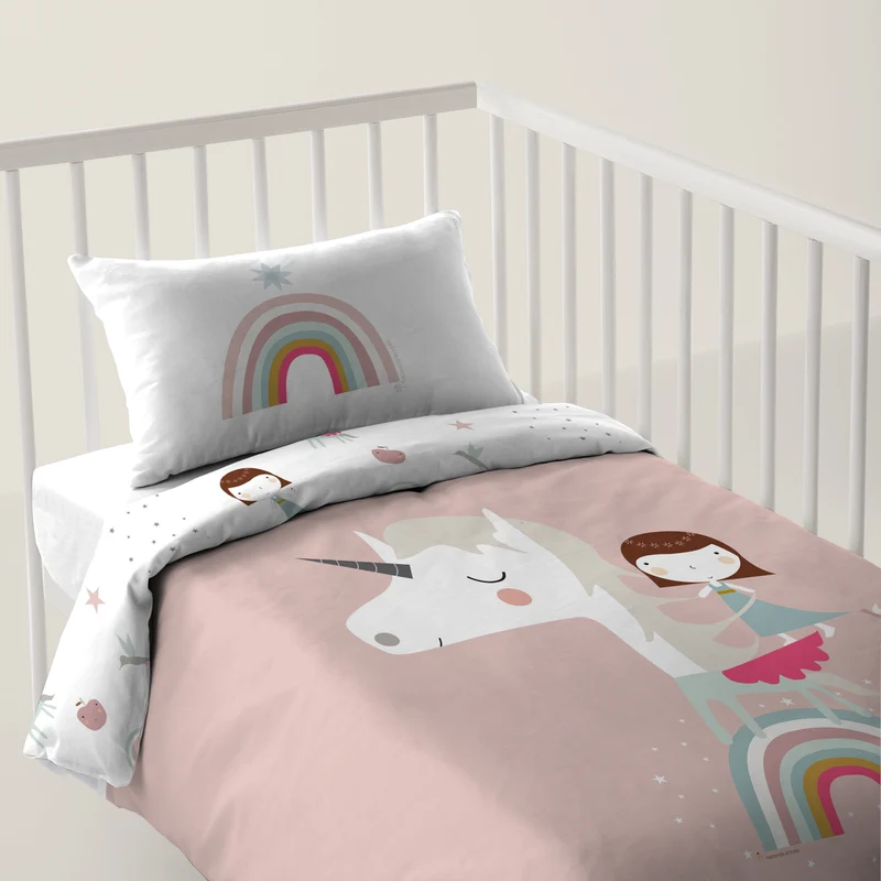 FUNDA NÓRDICA REVERSIBLE CUNA BEBÉ UNICORN PINK 100% ALGODÓN