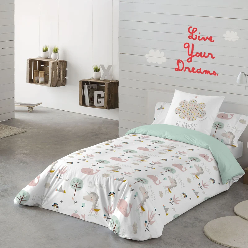 FUNDA NÓRDICA ESTAMPADA INFANTIL RAINBOWLAND 100% ALGODÓN
