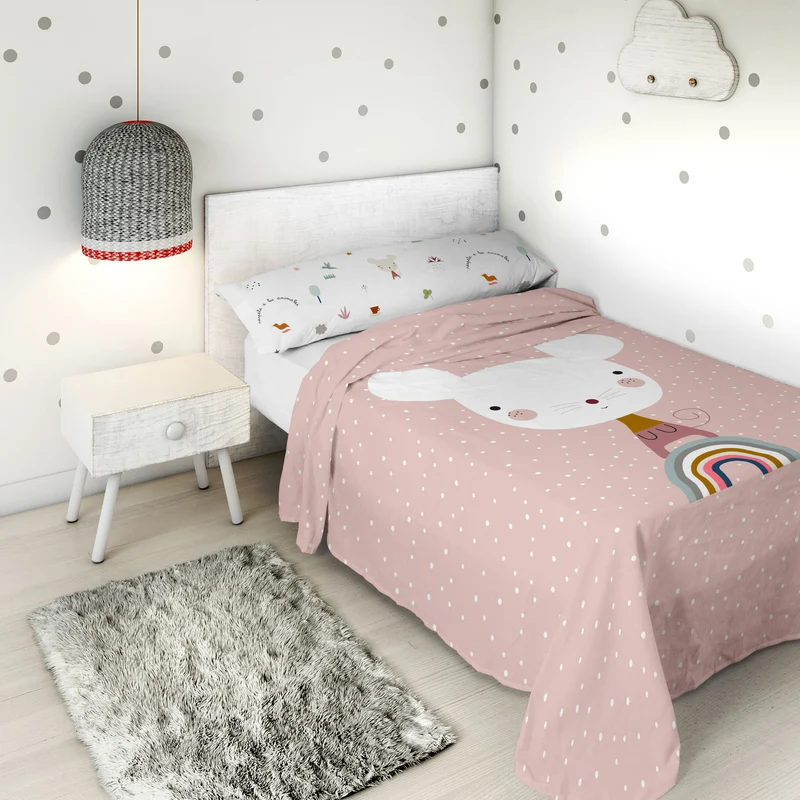 JUEGO SÁBANAS ESTAMPADAS INFANTIL SUSANITA ROSA A 100% ALGODÓN