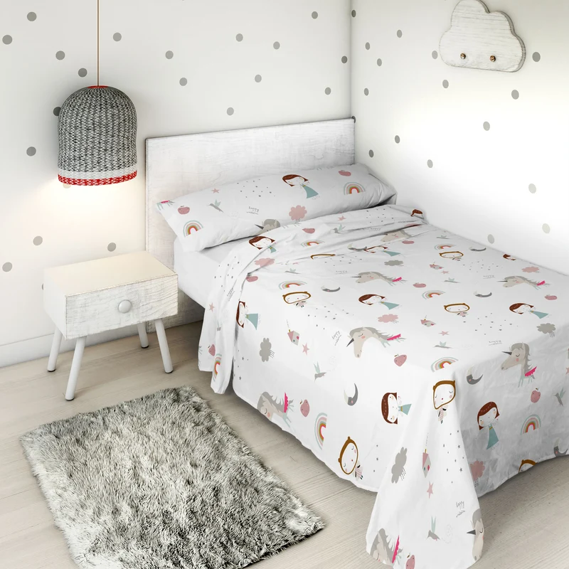JUEGO SÁBANAS ESTAMPADAS INFANTIL UNICORN PINK B 100% ALGODÓN