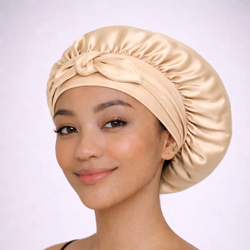 Bonnet de nuit en soie à liens ajustables