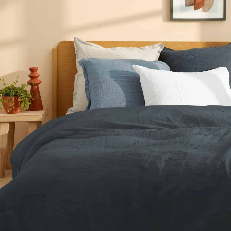 Housse de couette pur lin lavé Bohème Gris Graphite / 140X200 déclassé - LN098