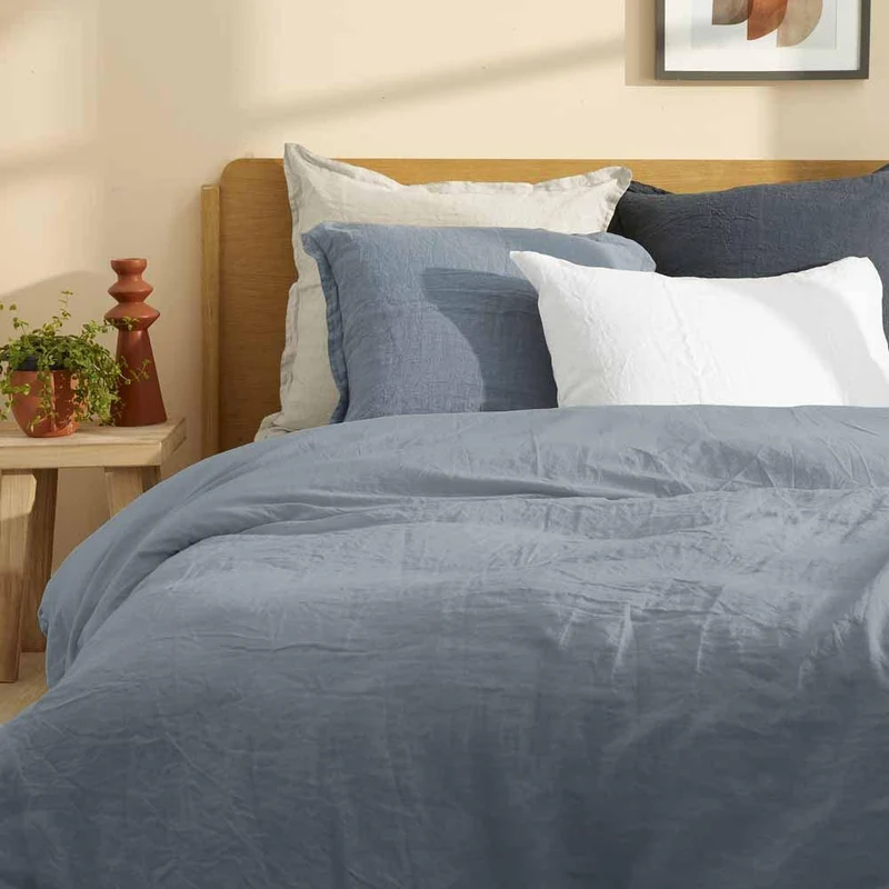 Drap housse pur lin lavé Bohème Bleu Turquin / 90X190 déclassé - LN085