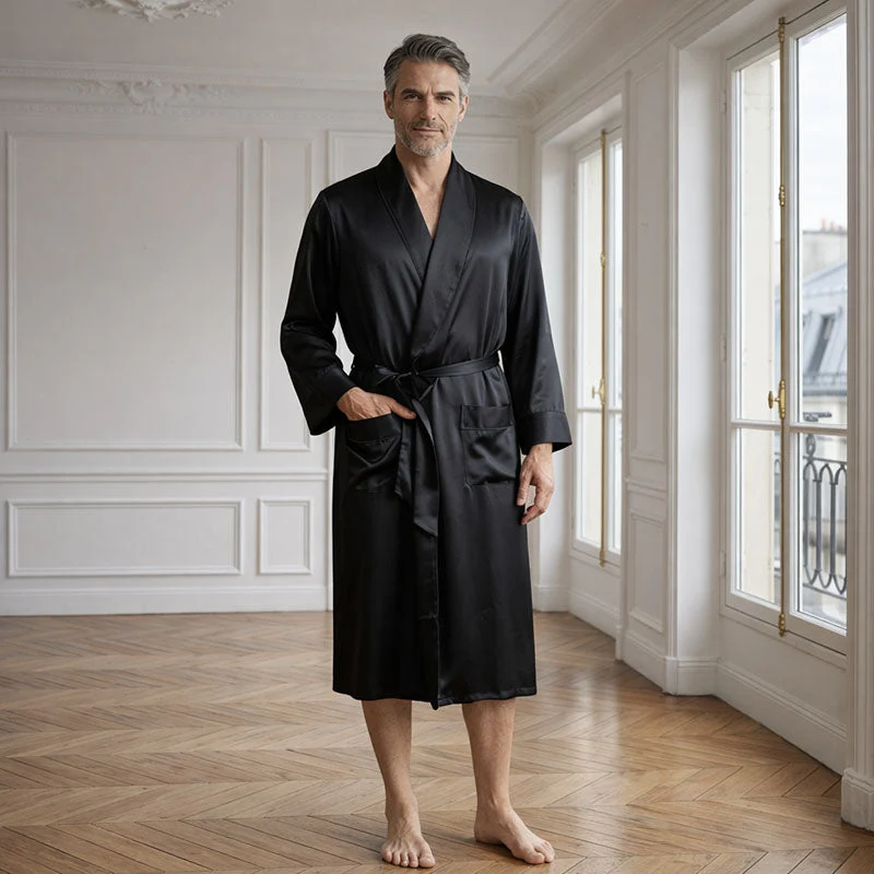 Peignoir long en soie pour homme