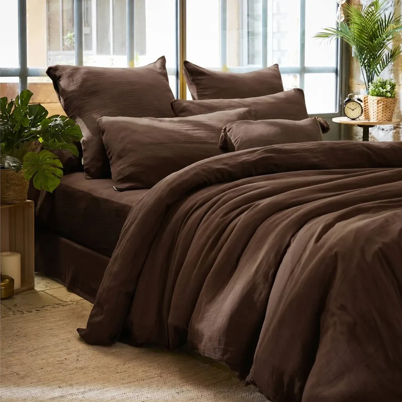 GAIA - Linge de lit gaze de coton BRUN