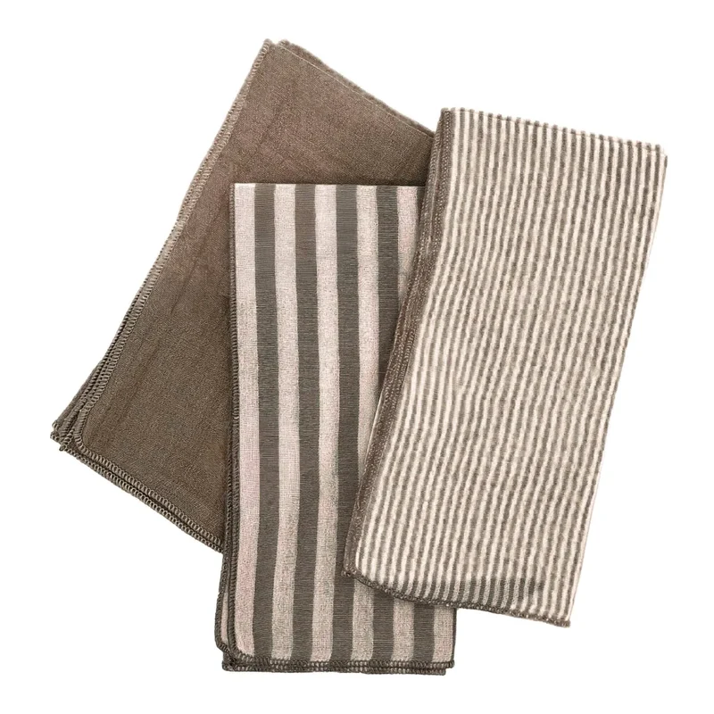 ROMIE Lot de 3 serviettes de table gaze de coton BRUN