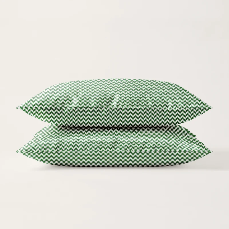 Kussenslopen | Katoen Satijn | Houndstooth Green | Set van 2