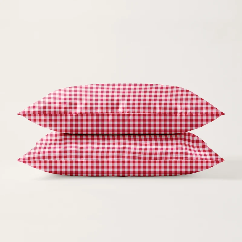 Kussenslopen | Katoen Satijn | Gingham Burgundy | Set van 2