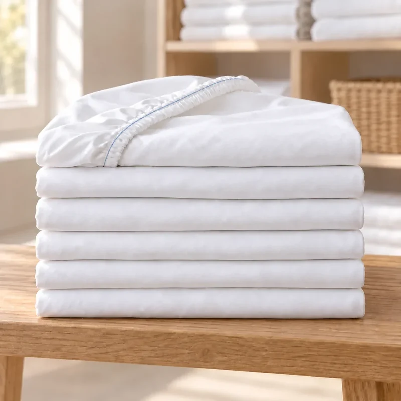 Lot de 6 draps-housses hôtel en percale de coton 200 TC