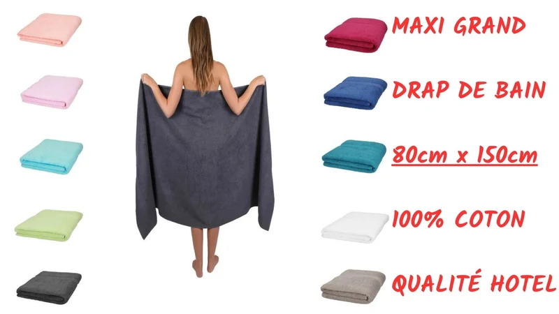 GRAND MAXI Drap de bain 80x150cm 100% COTON Absorbant serviette toilette plage