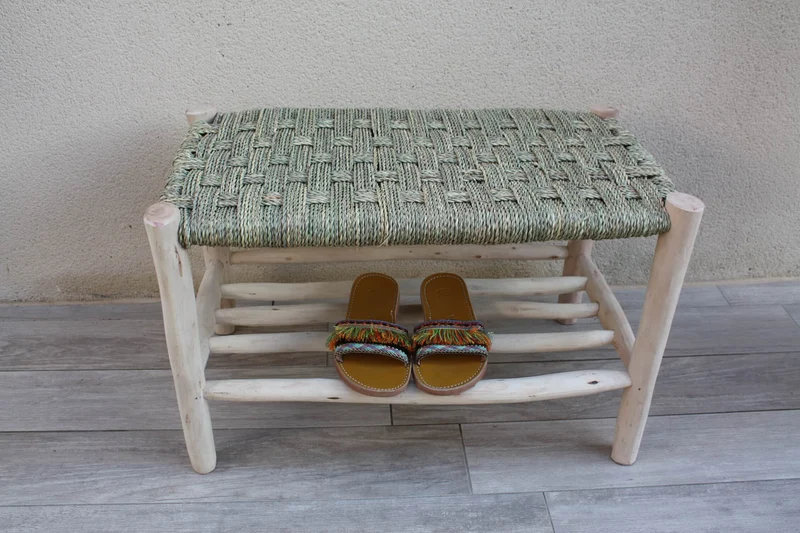 BANC RANGE CHAUSSURES - Banquette tressée 1 ou 2 places - 70cm ou 80cm - Décoration Bohème