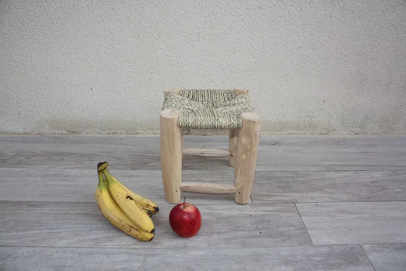 Tabouret en BOIS - FAIT MAIN - 6 Tailles - Artisanal Tressage Corde de Palmier