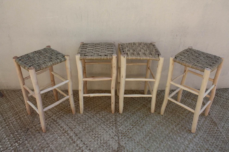 Tabouret Haut de Bar - BOIS & CORDE - Fait Main - Artisanat Beldi Marocain