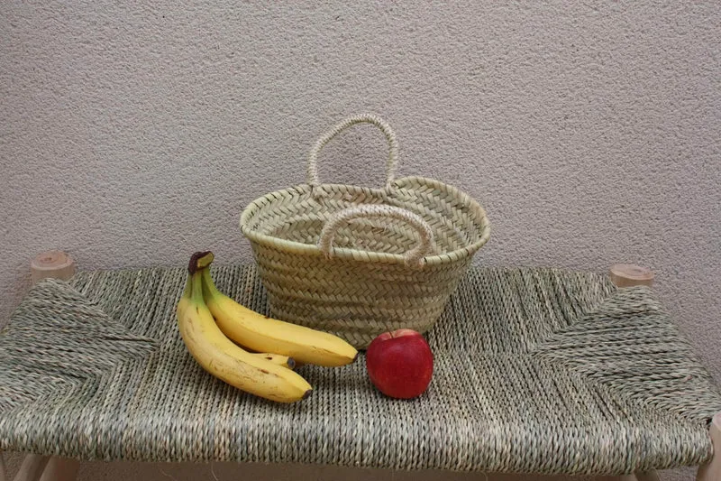 PANIER 100% NATUREL - 4 TAILLES - Sac paille plage - Cabas courses marché - palmier osier rotin