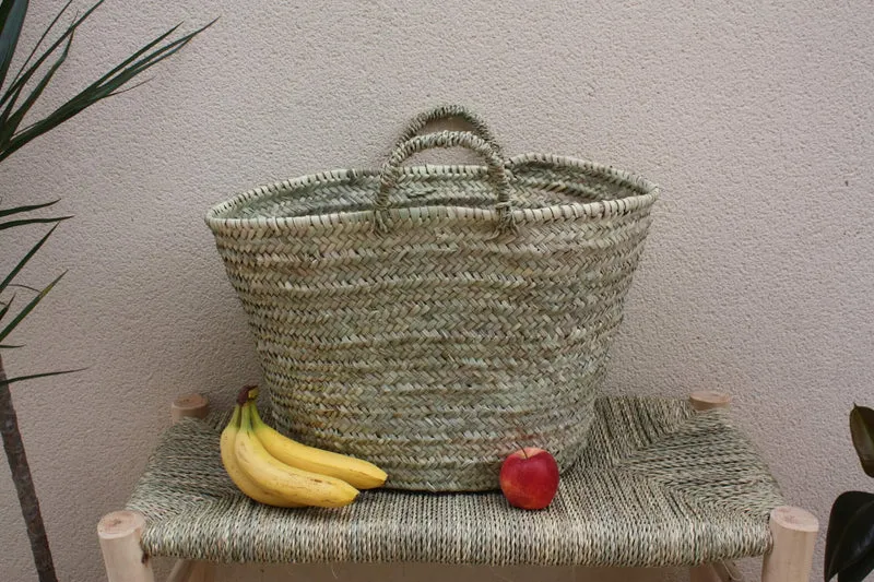 PANIER 100% NATUREL - Idéal pour courses, plage, marché, shopping, décoration... Fait Main - Palmier, osier, rotin...