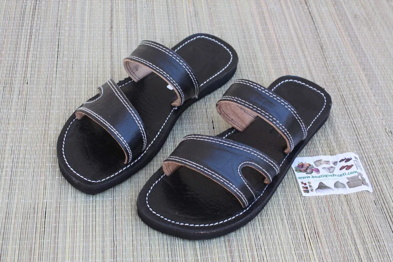 Sandales d'été en Cuir Noir - Homme / Femme - ARTISANAT CONFORT QUALITÉ - Du 36 au 47