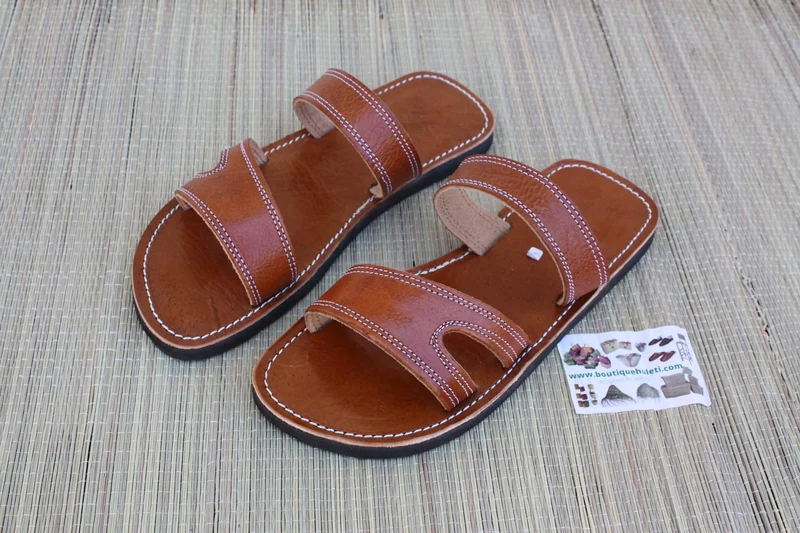 Sandales d'été en Cuir Marron - Homme / Femme - ARTISANAT CONFORT QUALITÉ - Du 36 au 47