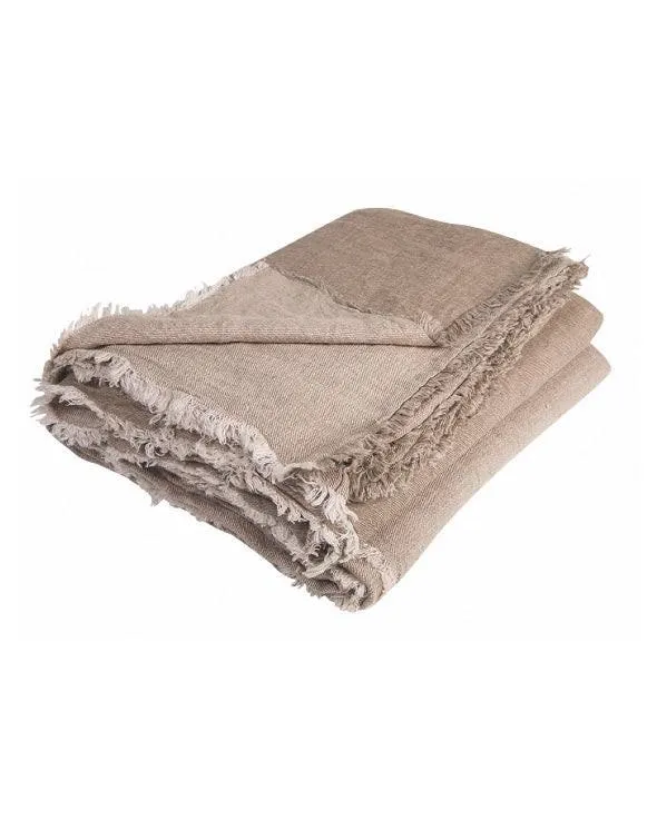 Plaid Vice Versa Frangé en Lin Lavé Froissé, Taupe / Ciment