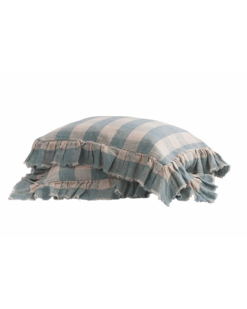 Taie d'oreiller Boho Lin Lavé Vichy Cottage, Nuage