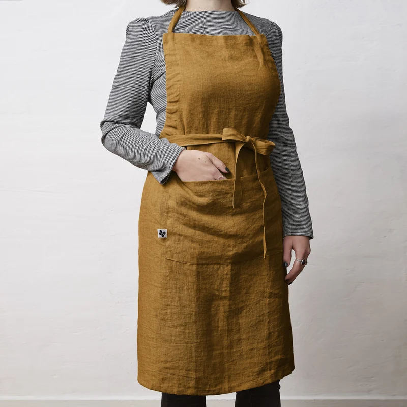 SOLINE Tablier en lin lavé ajustable caramel